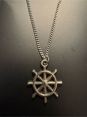 Nautical Ship Wheel Silver Pendant Necklace - 18”
